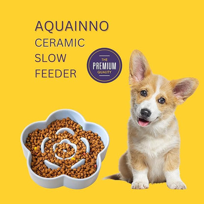 Slow Feeder Dog Bowls Ceramic, Slow Bowl, Slow Eating Healthy Design for Small Medium Size Dogs, Dog Dishes to Slow Down Eating,Anti Gulping (Light Blue, Small)