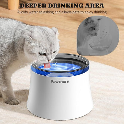 Pawtners Dog Water Fountain, 1 Gallon Dog Water Bowl Dispenser for Small Medium Large Cats, Automatic No Spill Dog Water Bowl with Vortex Filter, Deep Drinking Area and Quiet Pump