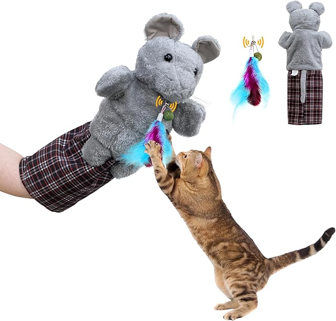 Homrich Cat Wrestling Glove Toys, Interactive Hand Puppet with Catnip & Feathers, Thick Soft Padding for Safe Play - Durable Fun & Enrichment for Cats & Kittens