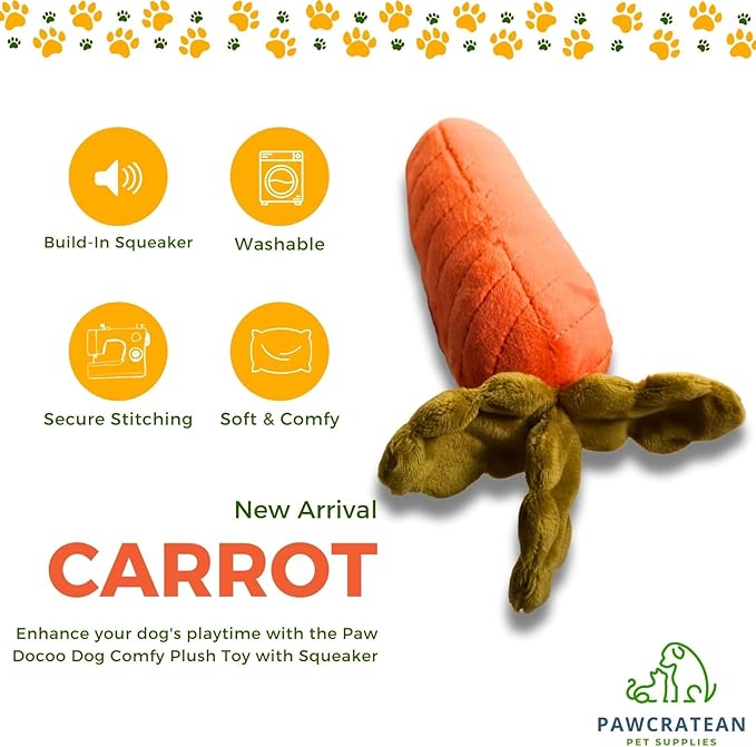 7" Squeaky Plush Toy for Puppies Small Dogs Self Etertainment Washable Soft Made [PET ONLY] (Carrot)