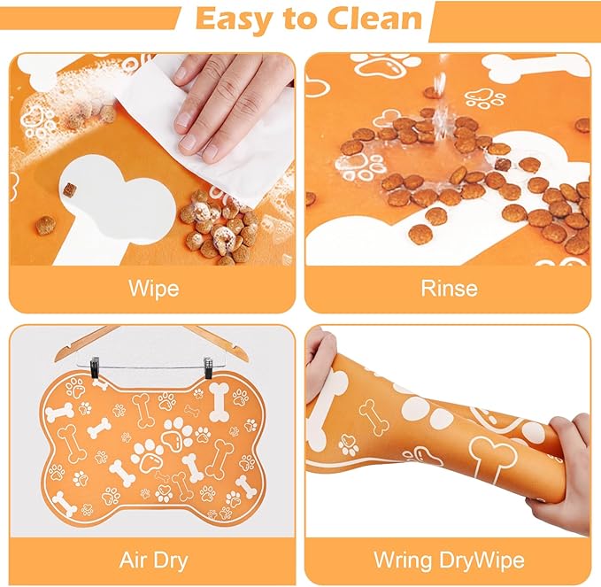 Dog Cat Mat for Food and Water,Rapid Absorbent Pet Feeding Mat, Bone Shaped Dog Placemat Bowl Mat with Rubber Backing,No Stains Pet Food Mats Indoor, Pet Accessories Supplies,Orange 17"×29"