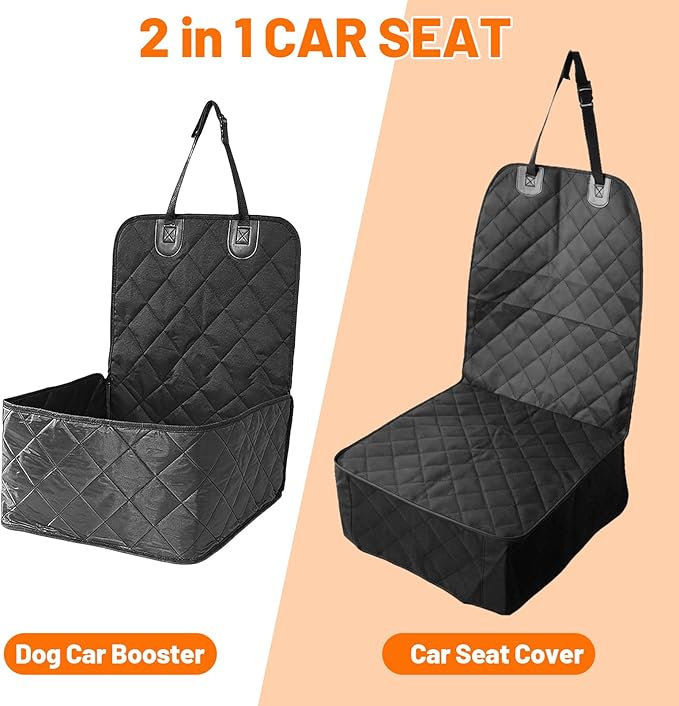 Pet Front Seat Cover, 2 in 1 Bucket Style Dog Booster for Medium Size and Small Dogs, Watertight Non-Slip Dog Car Seat Protector for Cars, Trucks, SUV Black