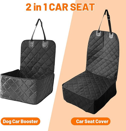 Pet Front Seat Cover, 2 in 1 Bucket Style Dog Booster for Medium Size and Small Dogs, Watertight Non-Slip Dog Car Seat Protector for Cars, Trucks, SUV Black