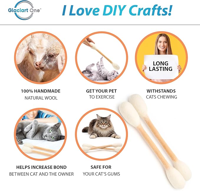 Glaciart One XXL Swabs Cat Toys with Catnip - 2 Pk | Durable for Chew, Cute Cat Toys Interactive Kitty for Boredom, Exercise, & Play | Filled w/Organic Catnip for Anxiety & as Digestive Aid
