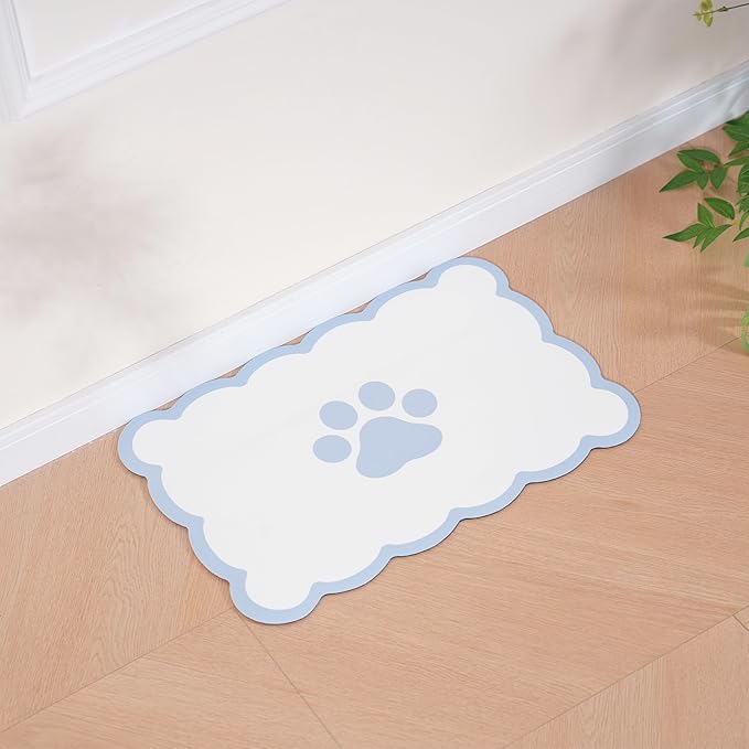 Ralxion Scalloped Dog Feeding Mat, Absorbent Mats for Dog Food and Water Bowl, Dispenser, Cute Elegant Aesthetic Preppy Water Blue Scallop Pet Placemat for Dogs, Cats, Puppy Accessories, 14" X 19”
