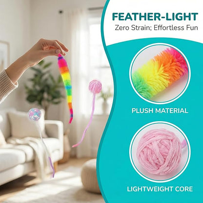 Feather-Free Cat Wand Toys - 4 Pack Safe Magic Wand with Wool Balls & Bells, Interactive Indoor Cat Toys, No Feathers Kitten Exercise Set