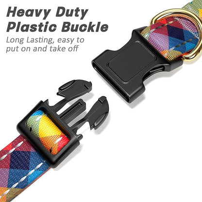 Reflective Dog Collar for Small Dogs, Cute Boho Adjustable Heavy-Duty Nylon Puppy Collar for Boy and Girl Female, Soft Pet Accessories with Quick Release Buckle, Colorful Tartan