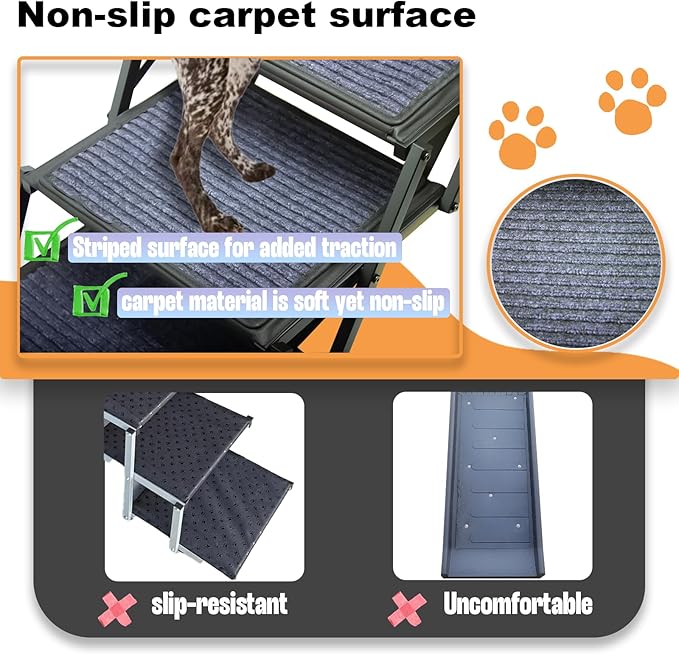 Extra Wide Dog Ramp for Car Truck and SUV Dog Stairs for Large Dogs Folding Pet Stairs with Non-Slip Rug Surface Supports Up to 280 lbs (Wide 5 Steps)
