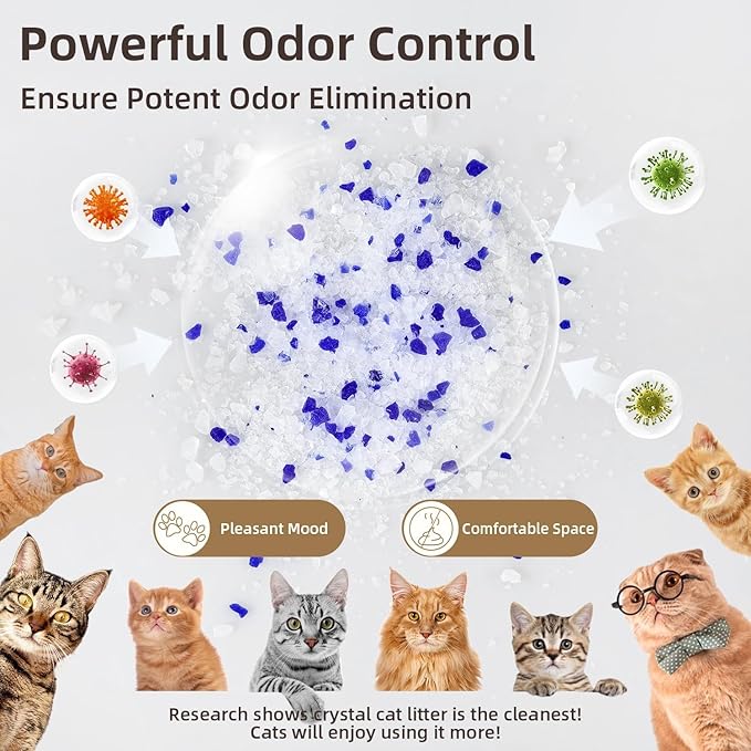 LaSyL Crystal Cat Litter for Multi-Cat Households - 17.2 lb Silica Gel, 30-Day Odor Control, 99.9% Dust-Free Non-Clumping Low Tracking Lightweight Unscented Formula (4 Bags x 4.3lb)