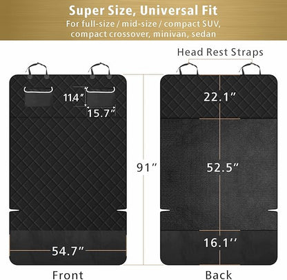 F-color SUV Cargo Liner for Dogs, Waterproof Pet Cargo Cover Dog Seat Cover Mat for SUVs Sedans Vans with 2 Large Pockets, Non-Slip, Large Size Universal Fit, Black