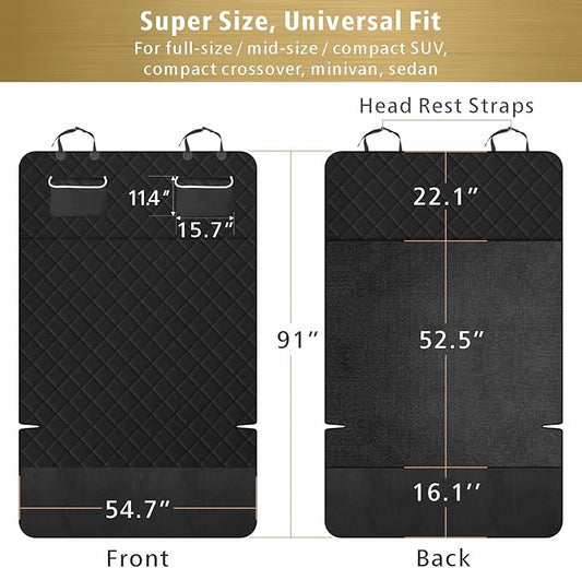 F-color SUV Cargo Liner for Dogs, Waterproof Pet Cargo Cover Dog Seat Cover Mat for SUVs Sedans Vans with 2 Large Pockets, Non-Slip, Large Size Universal Fit, Black