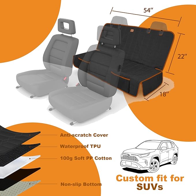 Reliadura Dog Seat Cover for Back Seat Waterproof Bench Seat Covers for SUV Washable Car Seat Covers for Dogs Non-Slip Pet Seat Cover for Back Seat Heavy Duty Protector for SUVs