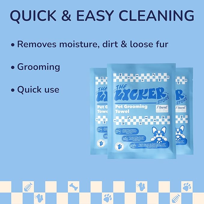 PWP1007A-3SET Dog Bath and Grooming Towels, Ultra-Absorbent & Soft Pet Wipes for Paws, Body and Butt, Hypoallergenic & Cruelty-Free, Alcohol-Free, 5.1" x 7.1", 3 Count