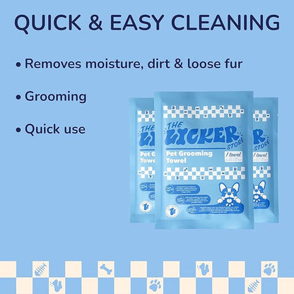 PWP1007A-3SET Dog Bath and Grooming Towels, Ultra-Absorbent & Soft Pet Wipes for Paws, Body and Butt, Hypoallergenic & Cruelty-Free, Alcohol-Free, 5.1" x 7.1", 3 Count