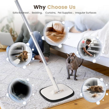 Pet Hair Remover for Cat & Dog, Reusable Pet Hair Removal Tool with Adjustable Long Handle for Pet Fur on Carpet Stair Couch, Electrostatic Carpet Rake Brush Squeegee for Floor & Glove 3 in 1