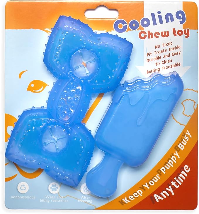 Puppy Teething Chew Toys, Cooling Natural Teething Rubber, 2 Pack for Cleaning Teeth and Protects Oral, Freezable Dog Chew Toys Set