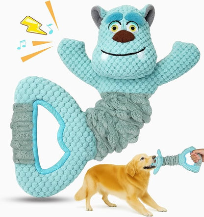 Swooflia Tug of War Dog Toy-Squeaky Plush Tug a War Dog Toy for Medium Large Breed Dogs to Keep Them Busy, Interactive Crinkle Doggie Toy, Cute Monster with Soft Long Pull Handle