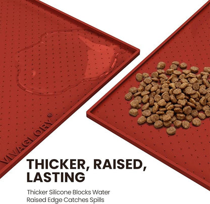 VIVAGLORY Dog Bowl Mat Grippymat Pet Food Mat, Waterproof Washable Nonslip Silicone for Pet & Cat, Food and Water Placemat with Lip & Raised Edges for Indoor Floor, S, Burgundy