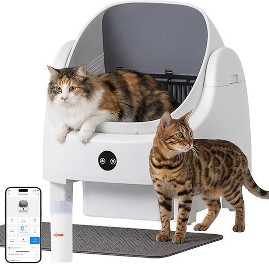 Automatic Litter Box App Control Self Cleaning Litter Box Odor Control＆Safety Protection for Multiple Cats with Garbage Bag, Cat Litter Mat and Fragrance Box