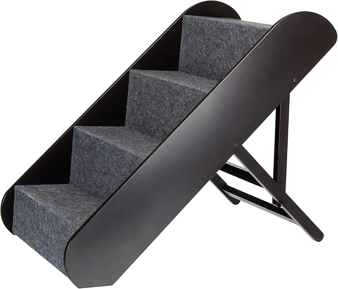 Trixie Dog Stairs with Nonslip Carpet - 4 Step Pet Stairs for Beds and Couches - Easily Adjustable - in Espresso Brown