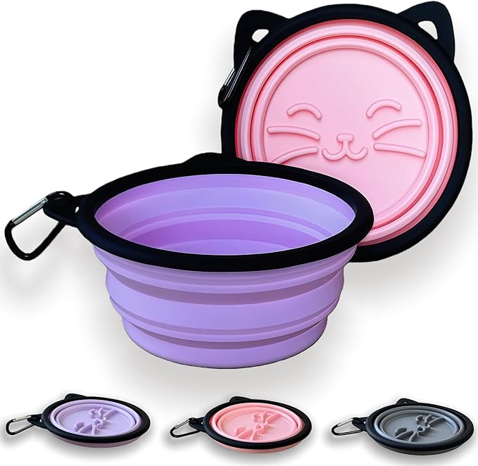2 Pack Collapsible Silicone Dog Bowls, 25oz Portable Food Water Bowls for Medium/Large Dogs, Pet Camping Travel Essentials (Pink/Purple)