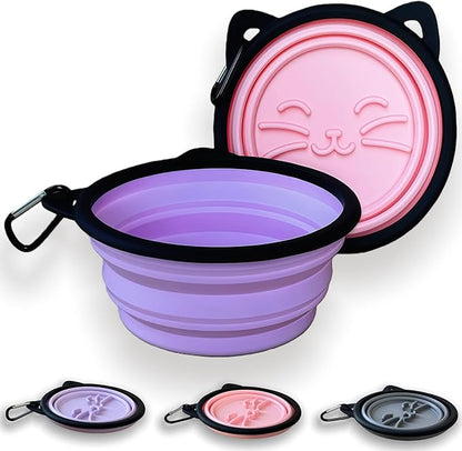 2 Pack Collapsible Silicone Dog Bowls, 25oz Portable Food Water Bowls for Medium/Large Dogs, Pet Camping Travel Essentials (Pink/Purple)