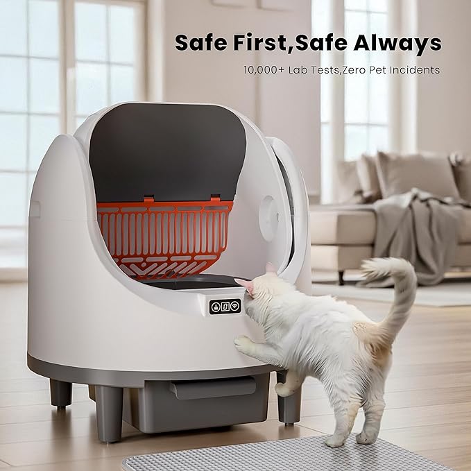 Bashaw Self Cleaning Litter Box, Large Capacity Automatic Litter Box for Multiple Cats, App Control, Safety Sensors, 2 Rolls of Garbage Bags (White)
