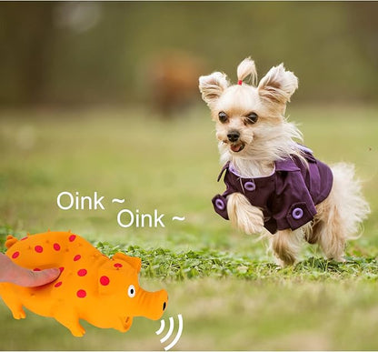 Andiker Dog Squeaky Toy, Dots Latex Dogs Chew Toys with a Oinks Sound Squeaker Grunting Pig Dog Toy Sturdy Self Play 8" Dogs Squeeze Toy for Dental Biting Chasing to Kill Boring Time (Orange)