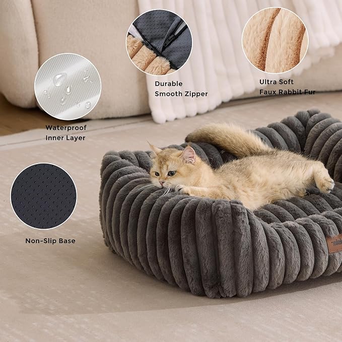 Dog Bed Medium Size Dog - Large Rectangle Orthopedic Pet Bed with Fluffy Washable Cover and Anti-Slip Bottom, 30x24x9inches, Grey