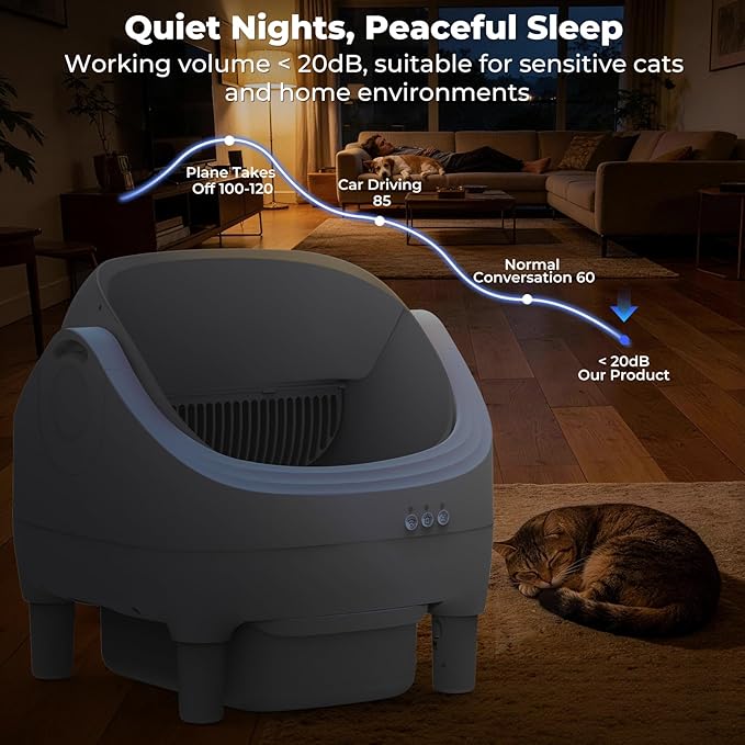 Automatic Litter Box Self Cleaning Cat Litter Box APP Control Smart Open Top Design Electric Odor Free Anti Pinch Safety Litter Box for Multiple Cats Large 10L Ultra Quiet