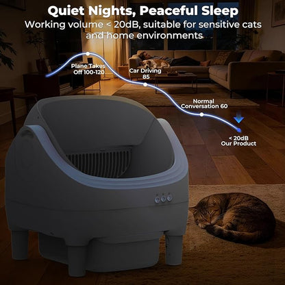 Automatic Litter Box Self Cleaning Cat Litter Box APP Control Smart Open Top Design Electric Odor Free Anti Pinch Safety Litter Box for Multiple Cats Large 10L Ultra Quiet