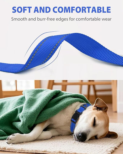 Joytale Dog Collars for Medium Dogs, Comfortable Double-Sided Reflective Nylon Collar for Night Safety, Adjustable Quick-Release for Active Pets, Navy Blue, M (1" Width)