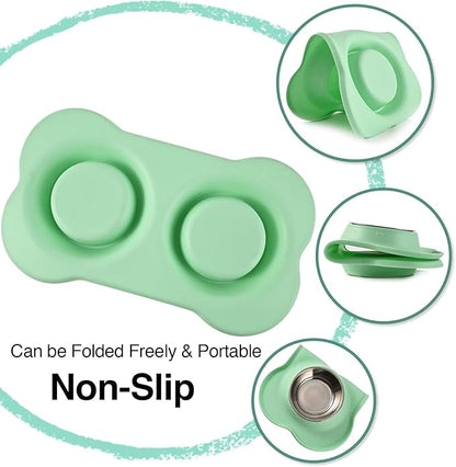 Dog Bowls 2 Stainless Steel Bowl for Pet Water and Food Feeder with Non Spill Skid Resistant Silicone Mat for Pets Puppy Small Medium Cats Dogs