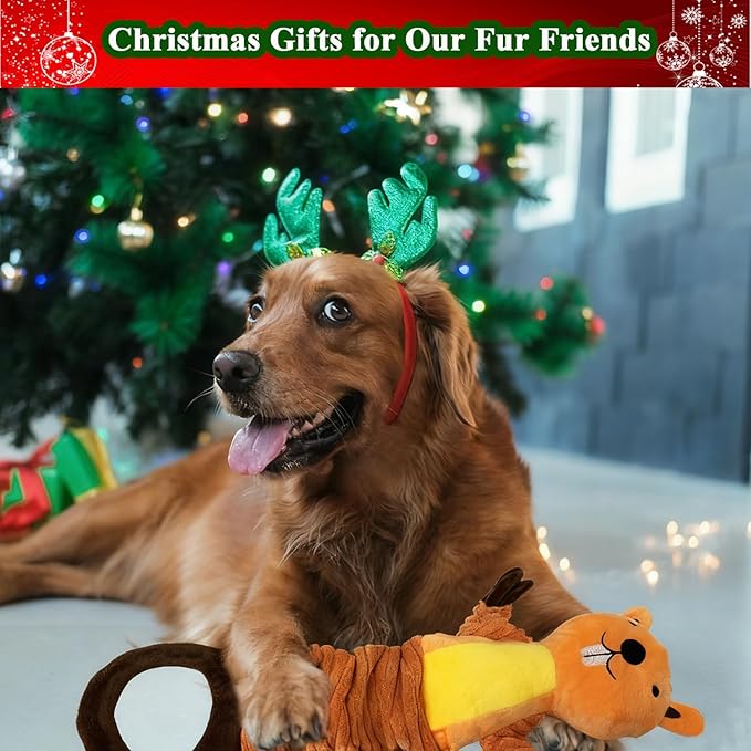 LWBMG Squeaky Dog Toys Plush Dog Toy with Crinkle Paper Tug of War Pull Interactive Dog Toys for Aggressive Chewers Cute Stuffed Animal Groundhog Dog Toy for Puppies Small Medium and Large Dogs