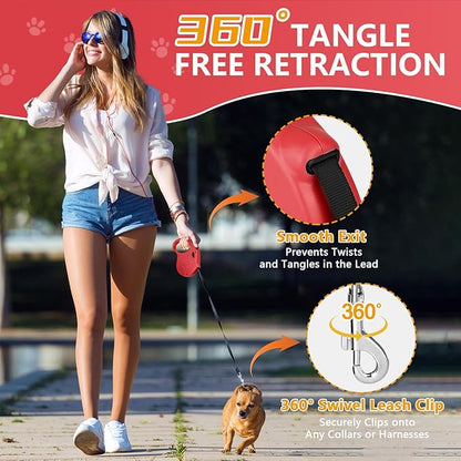 Retractable Dog Leash, 16ft Dog Walking Leash for Small Dogs up to 77lbs, Non-Slip Handle - Red