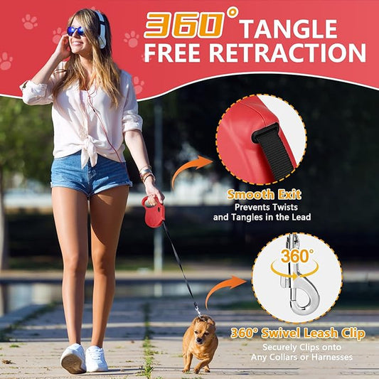 Retractable Dog Leash, 16ft Dog Walking Leash for Small Dogs up to 77lbs, Non-Slip Handle - Red