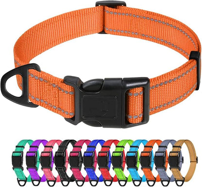 TagME Reflective Nylon Dog Collars, Adjustable Classic Pet Collar with Quick Release Buckle for Medium Dogs, Orange, 1.0" Width