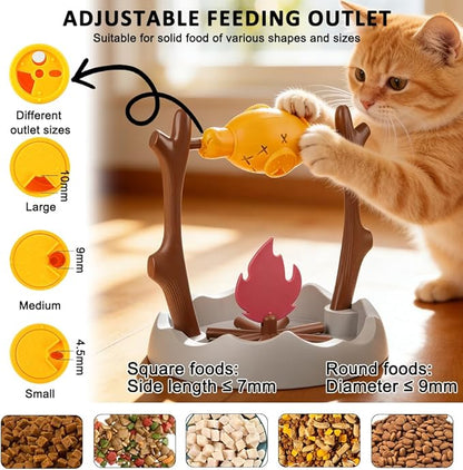 SZEE Cat Treat Puzzle Dispenser Toy, Cat Puzzle Feeder Toy for Slower Eating Training, Keeps Pets Busy & Prevents Overeating, Includes Small Interactive Toys to Boost Appeal (Campfire-Roast Shape)