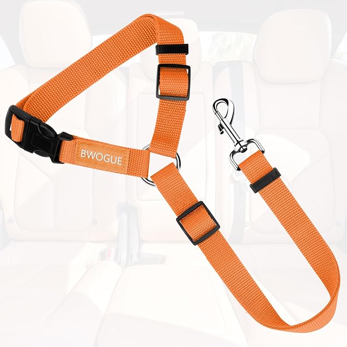 BWOGUE Pet Dog Cat Seat Belts, Car Headrest Restraint Adjustable Safety Leads Vehicle Seatbelt Harness (1 Pack, Orange, Not Elastic)