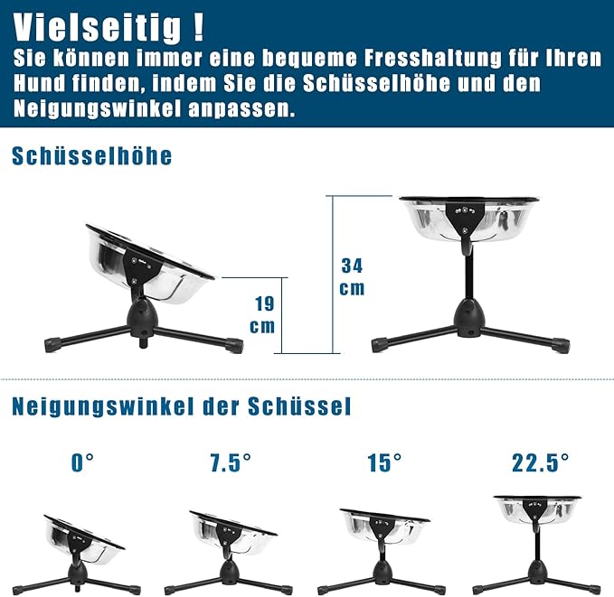 Elevated Dog Bowl with Adjustable Metal Stand,Extra Large Size for Dogs Heavier Than 100 lbs,1.24 Gal 4.7 Liter, Stainless Steel Dog Food Bowl Height Adjustable Non-Slip Raised Dog Bowl Set