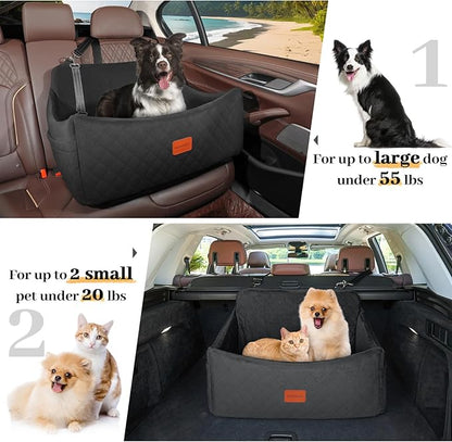 Wooaidagg Dog Car Seat for Medium & Large Dogs Up to 55lbs, Memory Foam Cushion, Washable Cover, Safety Straps & Non-Slip Bottom(Black,Large)