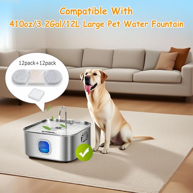 16 Pack Dog Water Fountain Filters Fit for WF120 Large Dog Water Bowl Dispenser 410oz/3.2Gal/12L Automatic Pet Fountain