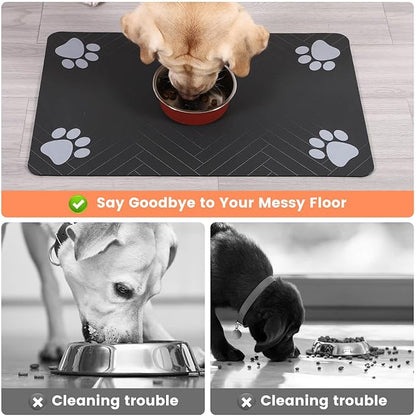 Pet Feeding Mat-Absorbent Pet Placemat for Food and Water Bowl, with Waterproof Rubber Backing, Quick Dry Water Dispenser Mat for Dog and Cat (24"x16", Coffee)
