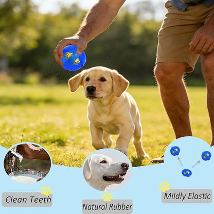 Dog Ball Toy for Chewing and Treat Dispensing - Toug Rubber Puppy Chew Toys Interactive Puzzle Balls for Teething & Slow Feeding, 3.5 Inch (Blue)