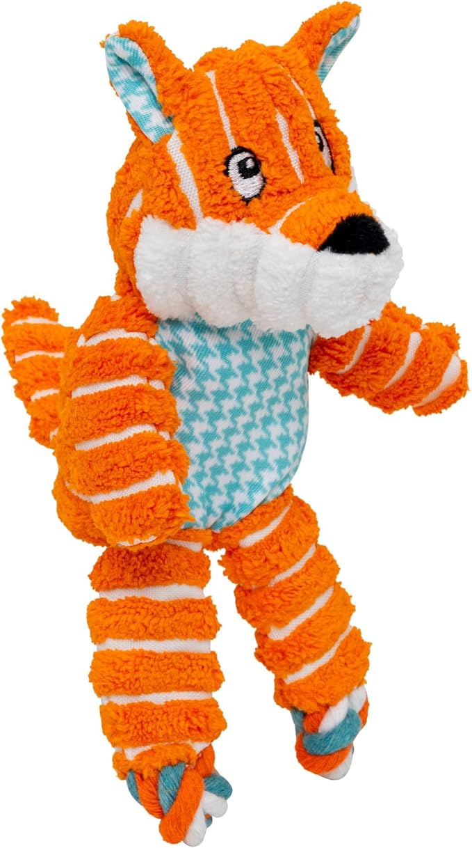 KONG Floppy Knots - Durable No‑Stuffing Squeaky Rope & Plush Dog Toy - for Teething, Playing (Fox, X-Small)