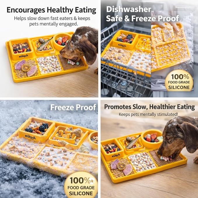 Snack Board Slow Feeder for Dogs – Large Enrichment Feeding Board with Mini Bowls & Flat Sections, Perfect for Treats & Meals | Kubi Pets