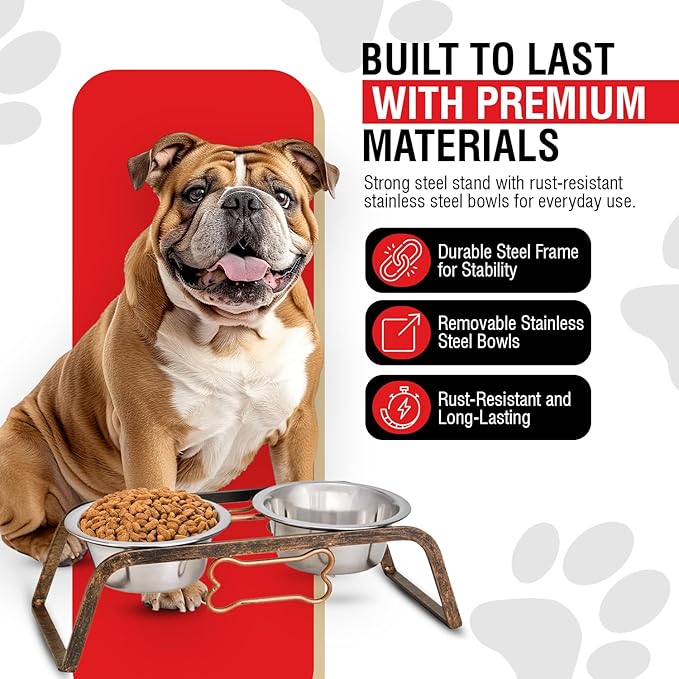 Loving Pets Elevated Dog Bowls – Raised Stainless Steel Dog Bowls with Steel Stand – Non-Skid, No Spill Feeder for Small, Medium & Large Dogs – Easy to Clean, Durable Raised Dog Feeding Station