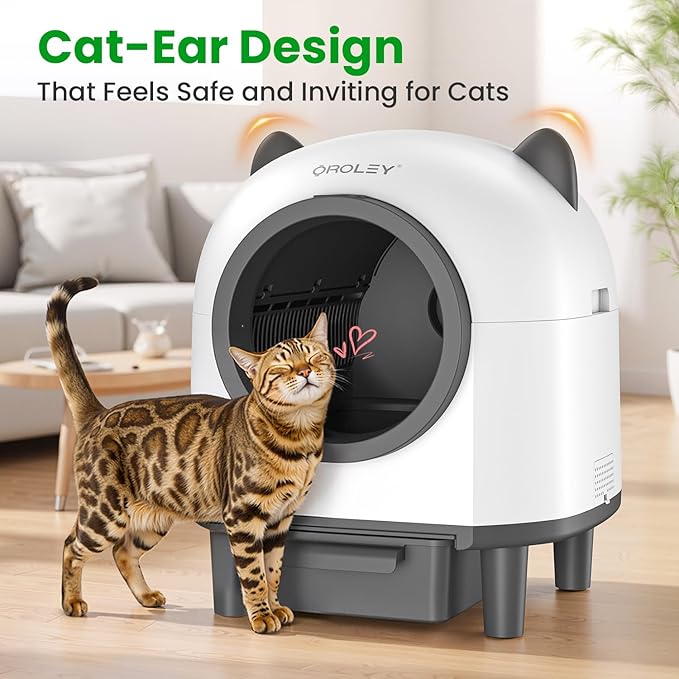 OROLEY Self Cleaning Litter Box, Automatic Litter Box,Odor Control Robot, Cat Ears Design,APP Real-Time Monitor, Cat Litter-Boxs for Multiple Cats,Infrared Safety Sensor, with 1 Trash Bag