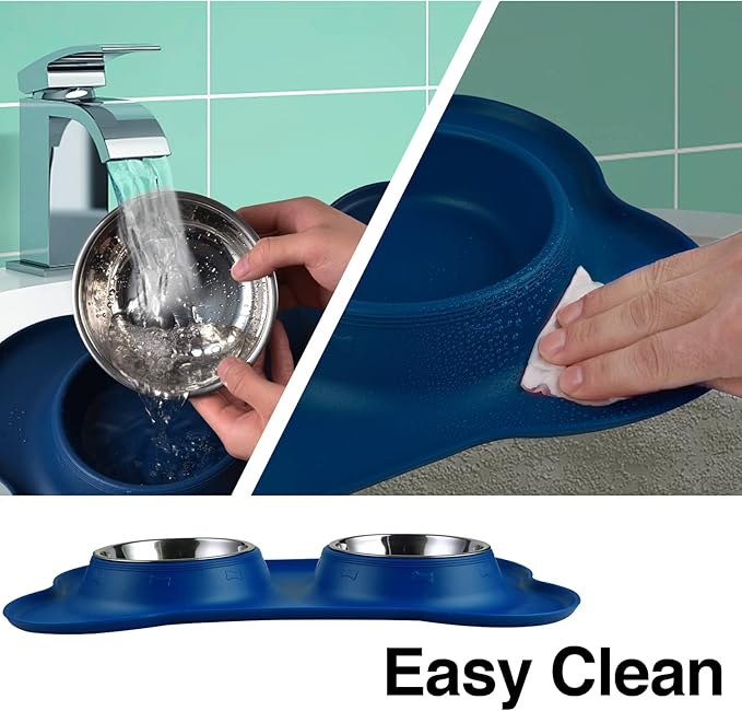 Dog Bowls 2 Stainless Steel Bowl for Pet Water and Food Feeder with Non Spill Skid Resistant Silicone Mat for Pets Puppy Small Medium Cats Dogs
