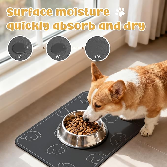 Dog Food Mat, Diatom Ooze Cat Water Mats Non Slip for Floors Waterproof and Water Absorption, Easy to Clean-Dog (12" H*15.5" L)